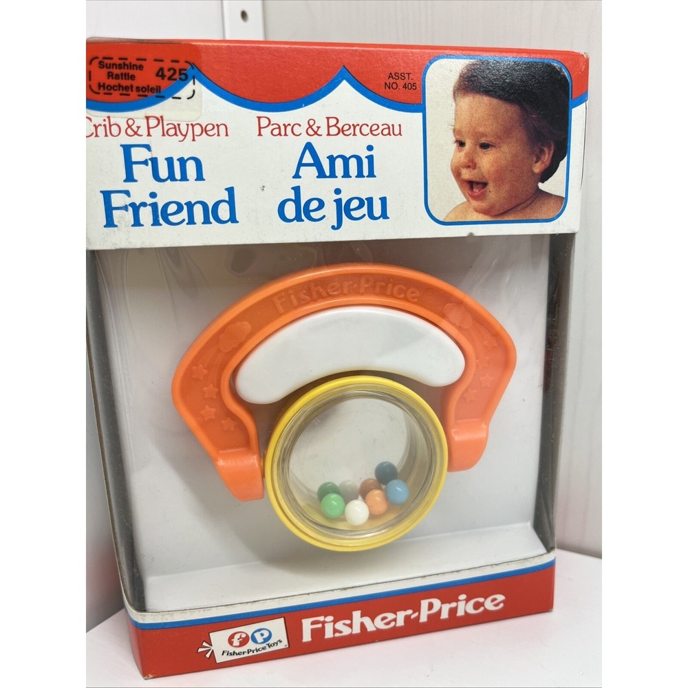 Vintage Fisher Price 425 Sunshine rattle Crib & Playpen No 405 unopened NOS 1981